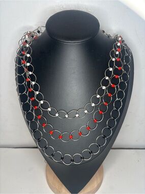 Vtg 40" Long Link Chain Necklace Set 3 Multi-Color Beaded Layering Boho‎ Jewelry
